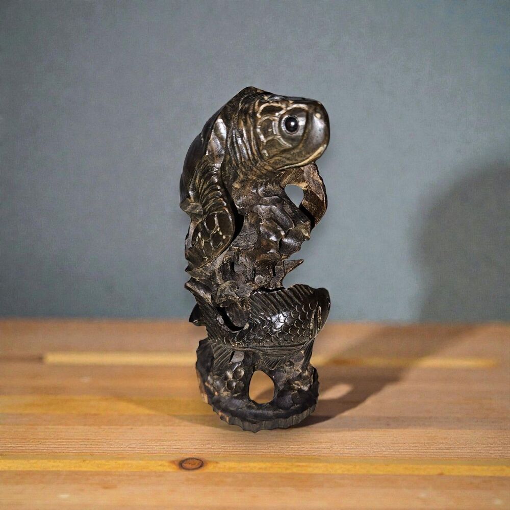 Vintage Guayacan Wood Hand Carved Sea Life Sculpture Art Approximately 6.5" Tall